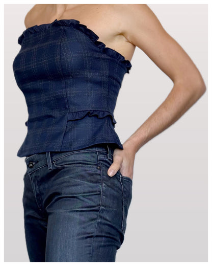 Top Palabra de Honor Azul Cuadros