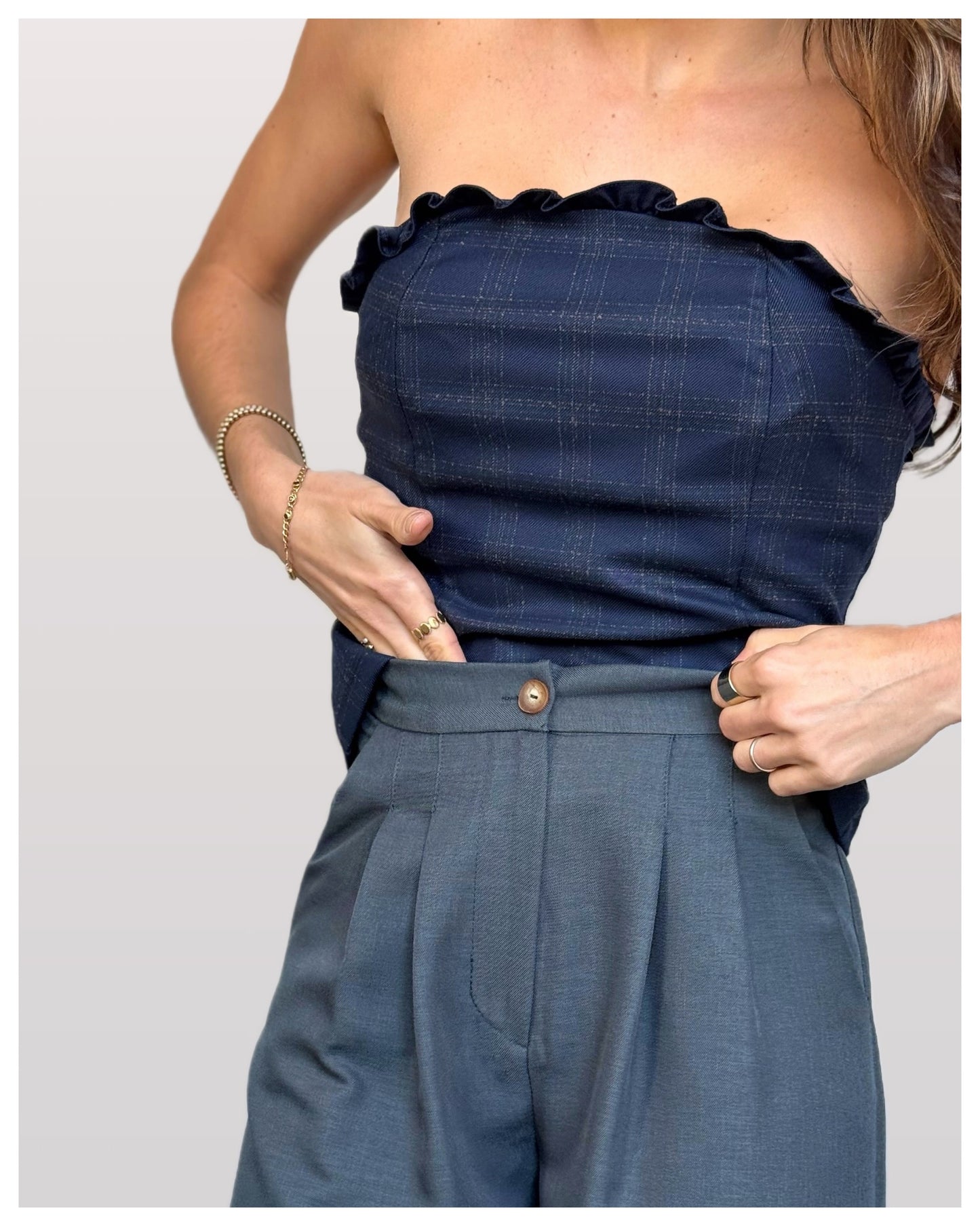 Top Palabra de Honor Azul Cuadros