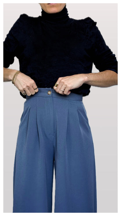 Pantalón Palazzo Azul Grisaceo