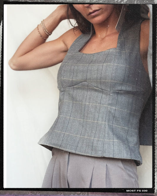 Top Corsetero Gris Cuadros