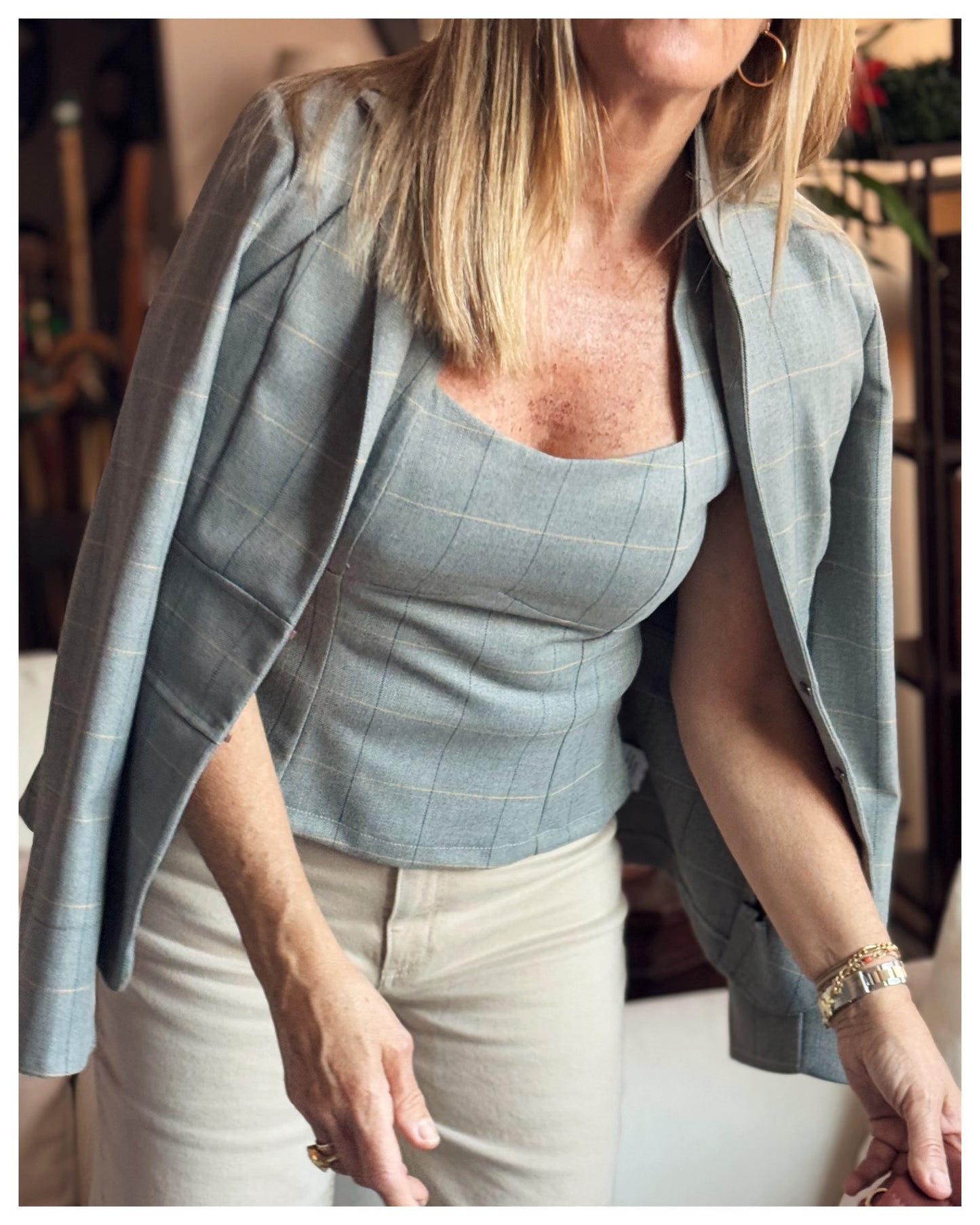 Chaqueta Fajín Gris Cuadros